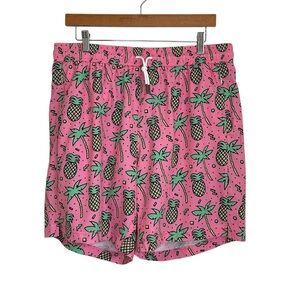 Maamgic Mens Pineapple Graphic Swim Trunks Size XL Pink Yellow Lined Zip Pocket